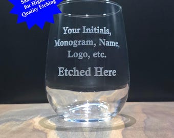 Custom Laser Etched and Sandblasted Stemless Wine Glass - Personalized Image, Logo, or Design