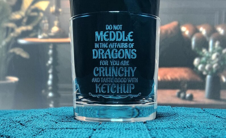 Dragon Quote Etched Glass: Fantasy Gamer Gift image 1