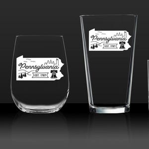Pennsylvania, Liberty Bell permanently sandblasted onto your choice of glassware, dishwasher safe