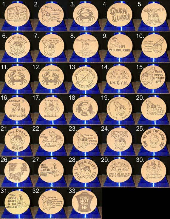 Dungeon Crawler Carl Cork Coasters.  Buy 4 Get 1 Extra Free!