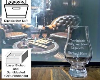 Custom Laser-Etched Glencairn Scotch, Bourbon, or Whiskey Glasses