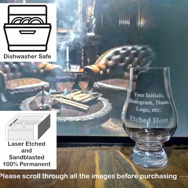 Custom Laser-Etched Glencairn Scotch, Bourbon, or Whiskey Glasses