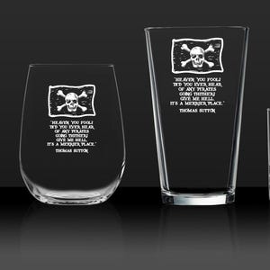 Thomas Sutton Pirate Quote - Etched Rocks Glass