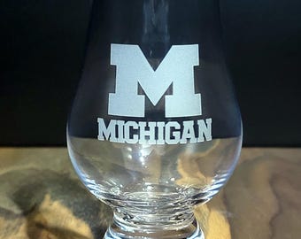 Michigan Etched Glencairn Glass for Bourbon, Whiskey, Scotch - Sandblasted, Dishwasher Safe, Permanent Design