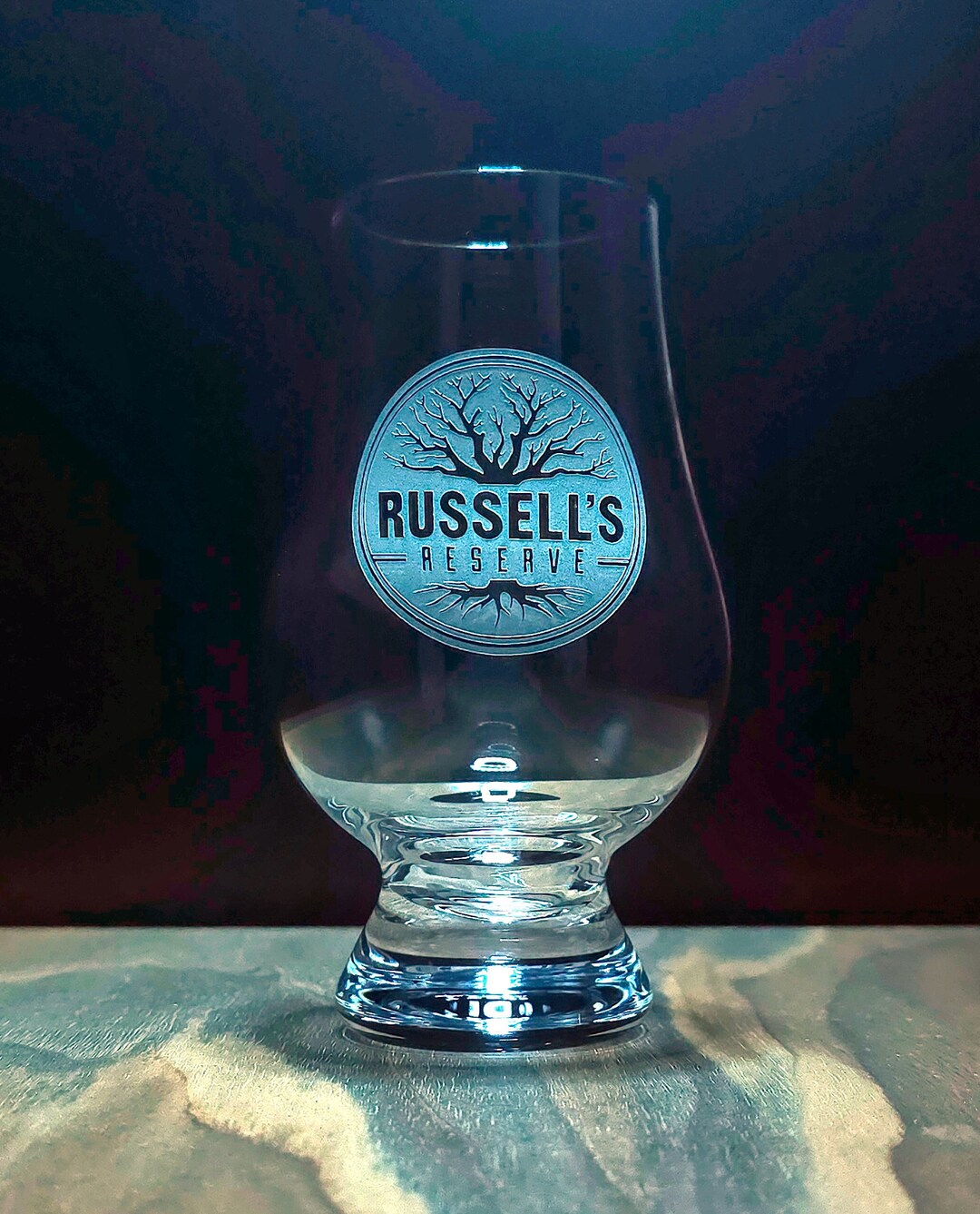 Russell's Reserve Etched Glencairn Glass for Bourbon, Scotch, Whiskey