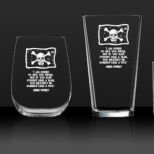 Anne Bonny Pirate Quote Etched Rocks Glass  - Sandblasted, Dishwasher Safe, Permanent Design