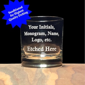 Custom Etched Whiskey Rocks Glass - Personalized Bourbon & Scotch Rocks Glass with Logo or Design, Unique Gift for Him Barware