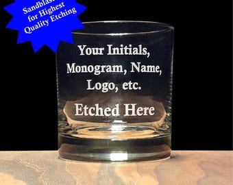 Custom Etched Whiskey Glass: Personalized Bourbon Scotch Glass with Logo