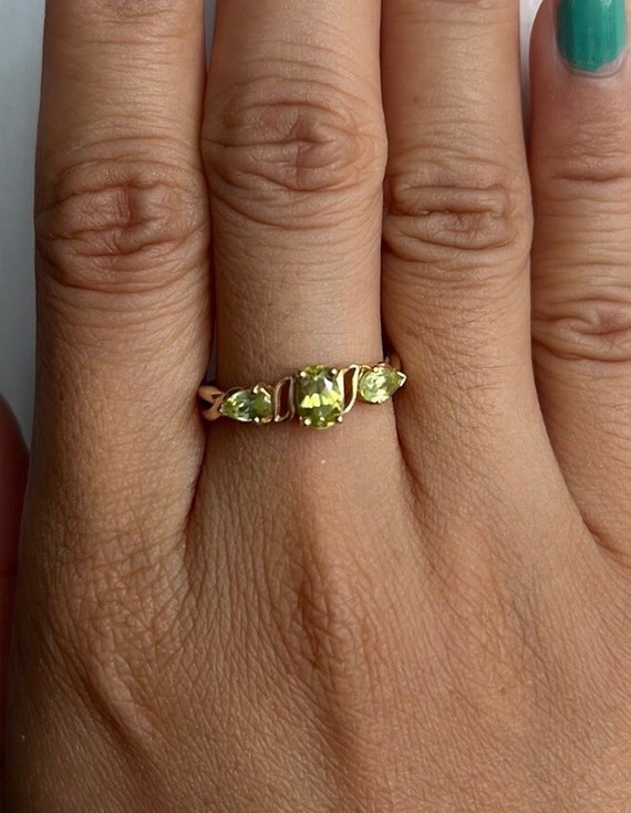 Triple peridot solid 14k ring yellow gold