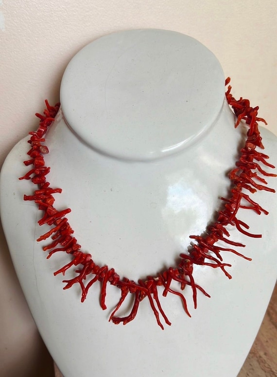 Vintage red coral necklace choker salmon orange je