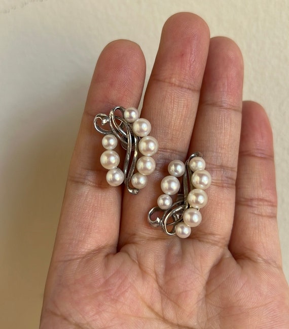 Vintage sterling silver earrings mikimoto pearl