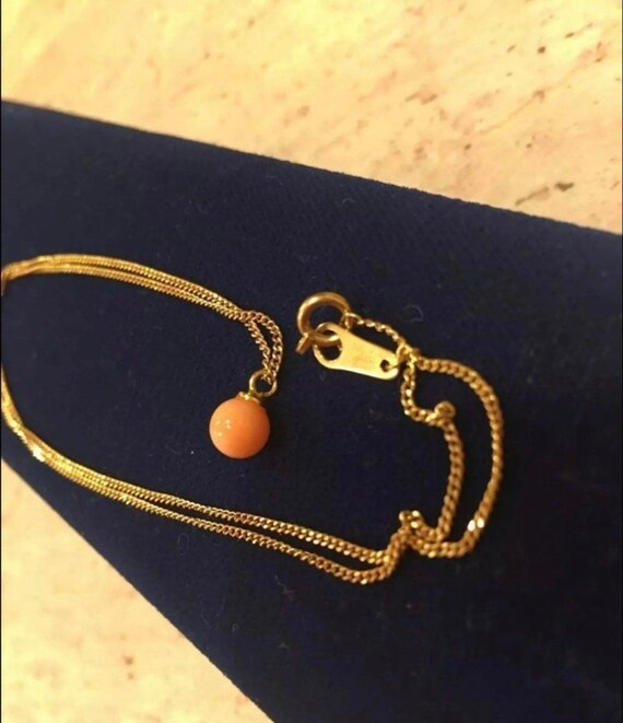 Vintage coral bead 18k necklace salmon momo - image 2