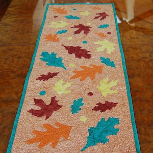 Table Runner - Autumn Leaves - 40&quot; x 16&quot; Quilted Cotton Runner