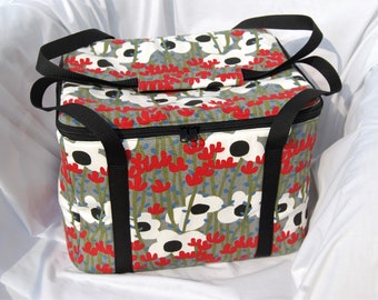 Insulated Canvas Cooler, Picnic Tote, Floral Canvas Basket, Lunch Bag