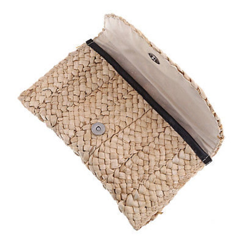 Beige - Handcrafted Natural Water Hyacinth Reed Hand Embroidered Clutch 27