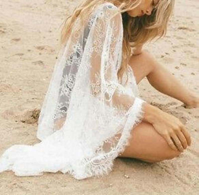 White delicate lace maxi kimono image 4