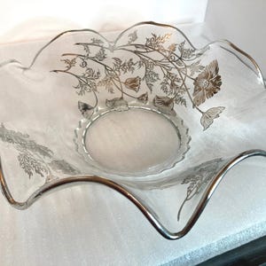13&quot; Silver Overlay Clear Glass Bowl 1950s