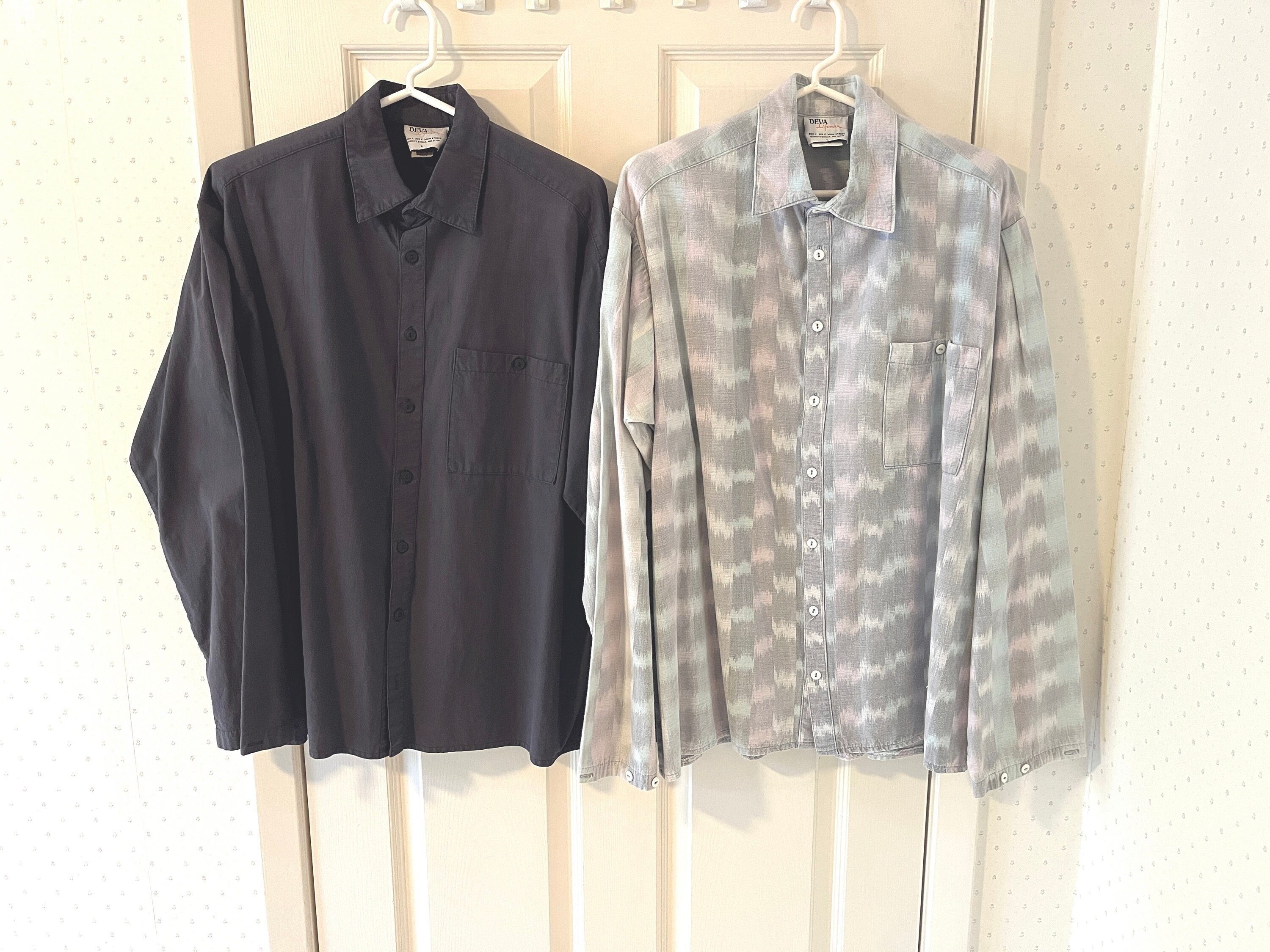 Vintage DEVA Lifewear 1 Pocket Shirt L Navy, Gray Pattern - Etsy