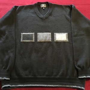 V-Neck 50% Wool Black Sweater XL