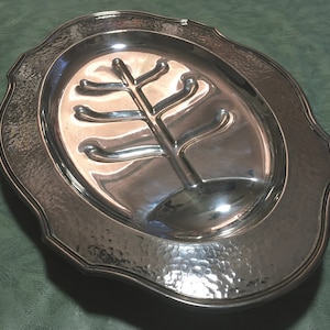 Footed Metal Meat Platter with Well