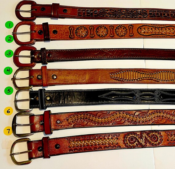 小物 used western belt Looper Western Style Tooled Leather Belt, 34, with Silver