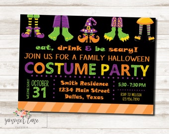 halloween birthday invitation costume party invites witch etsy