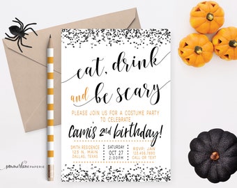 halloween birthday invitation costume party invites witch etsy