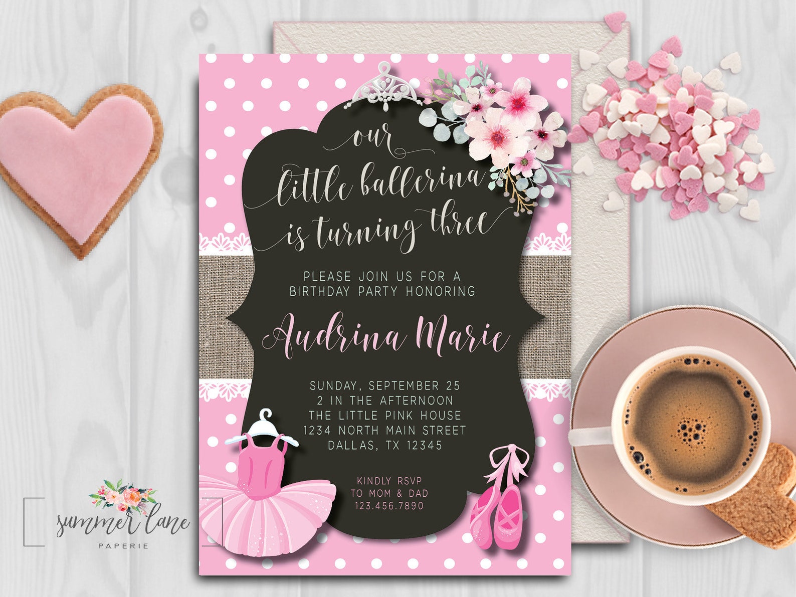 Ballerina Birthday Invitation Ballet Shoes And Tutu
