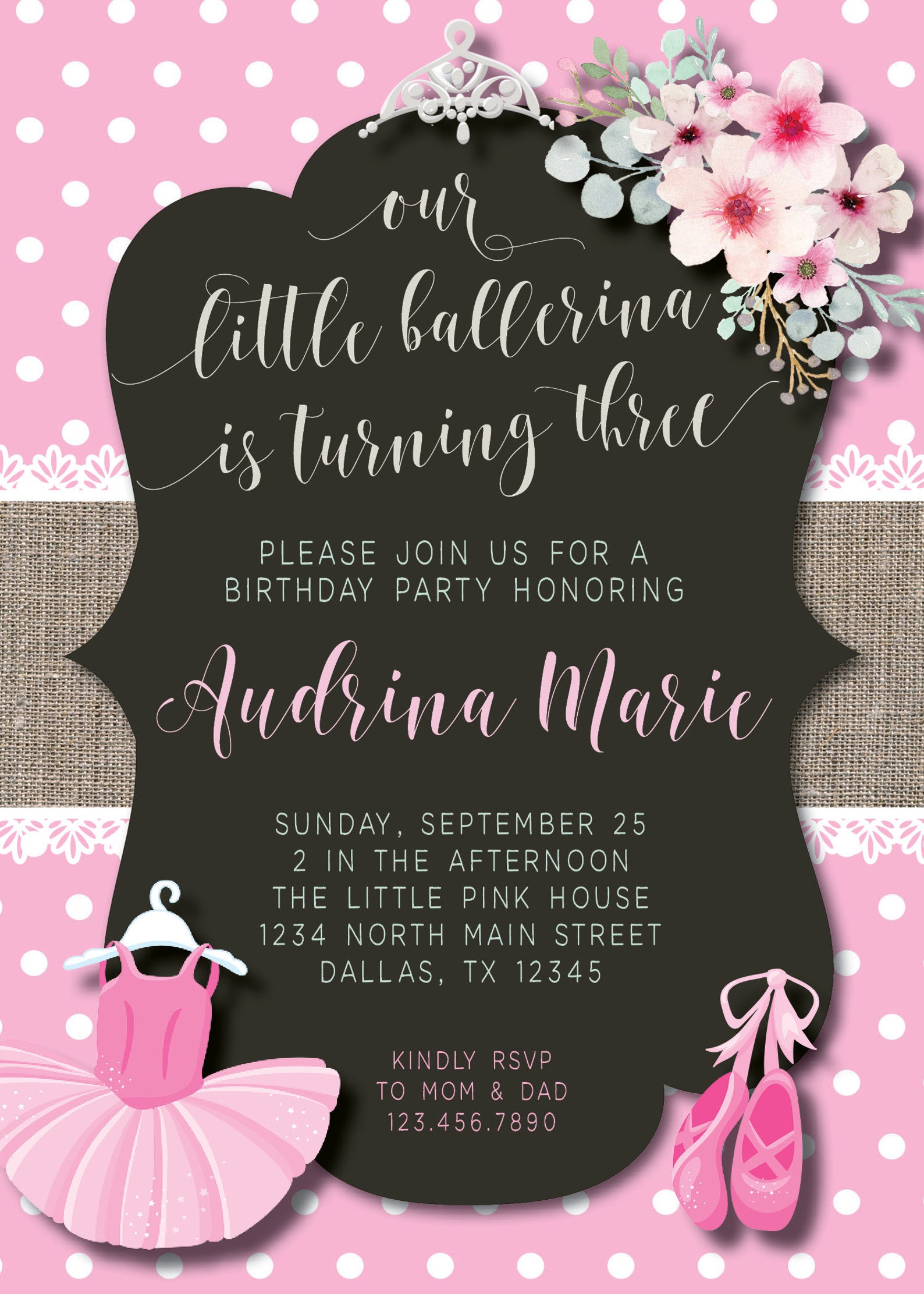 ballerina birthday invitation | ballet shoes and tutu ballet party invite | any age pink floral girls printable invites ballerina birthday invitation | ballet shoes and tutu ballet party invite | any age pink floral girls printable invites