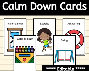 Calm Down Cards for Kids and Calming Corner Emotional Regulation Coping Skills with ABA Strategies