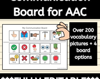 Editable Communication Board for Non Verbal and Autism with Basic Low Tech AAC Picture Cards
