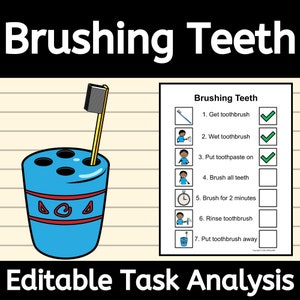 Brushing Teeth Task Analysis EDITABLE Visual Steps and Data Sheet for ABA Therapy