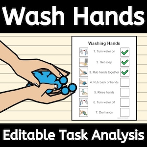 Washing Hands EDITABLE Task Analysis Poster with Steps and Data Sheet for Autism