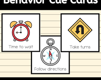 Behavior Cue Cards for Behavior Management of Autism in ABA Therapy and Special Education Visuals