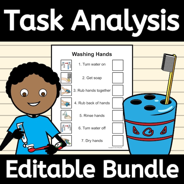 EDITABLE Task Analysis Bundle for Activities of Daily Living, Personal Hygiene, ABA Therapy for Applied Behavior Analysis and Autism