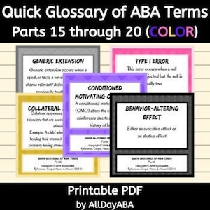 Glosario rápido de términos ABA - Partes 15 a 20 - Tarjetas didácticas de análisis conductual aplicado - BCBA, RBT, terapeuta conductual