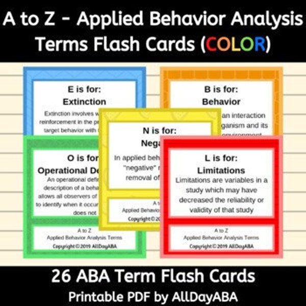 A to Z - ABA Terms - Applied Behavior Analysis Flash Cards - BCBA, RBT, Behavior Therapist