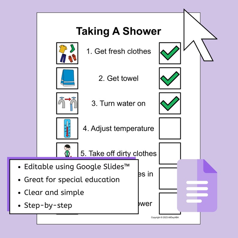 Showering Task Analysis EDITABLE for Taking A Shower Visual Schedule