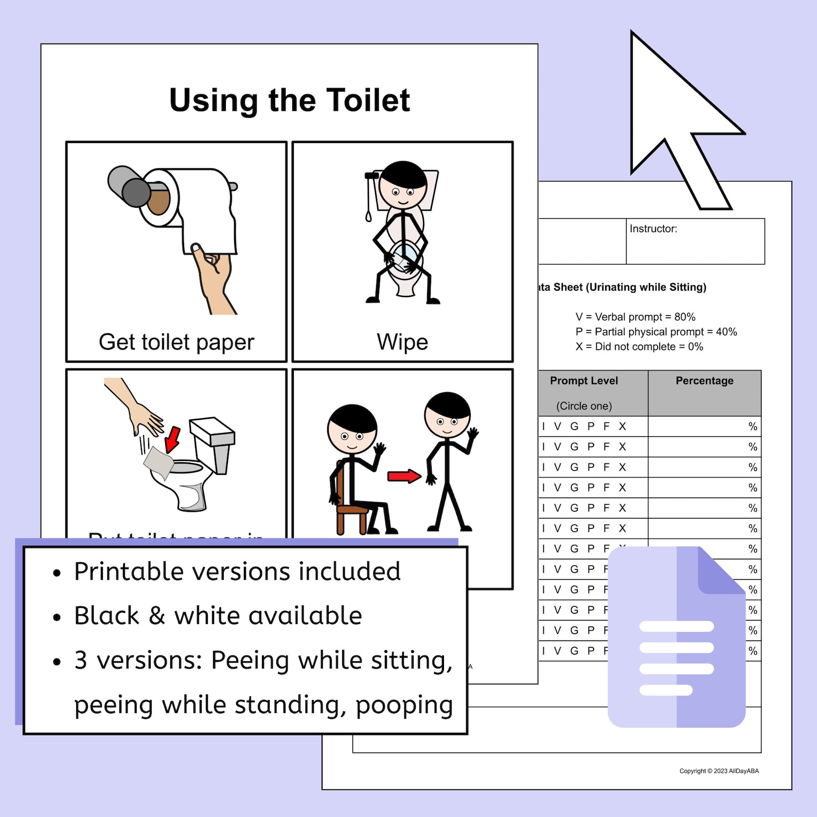 Potty Training Task Analysis Toilet Visuals and Data Sheet EDITABLE for