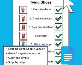 Tying Shoes Task Analysis Visuals Poster for How to Tie and Data