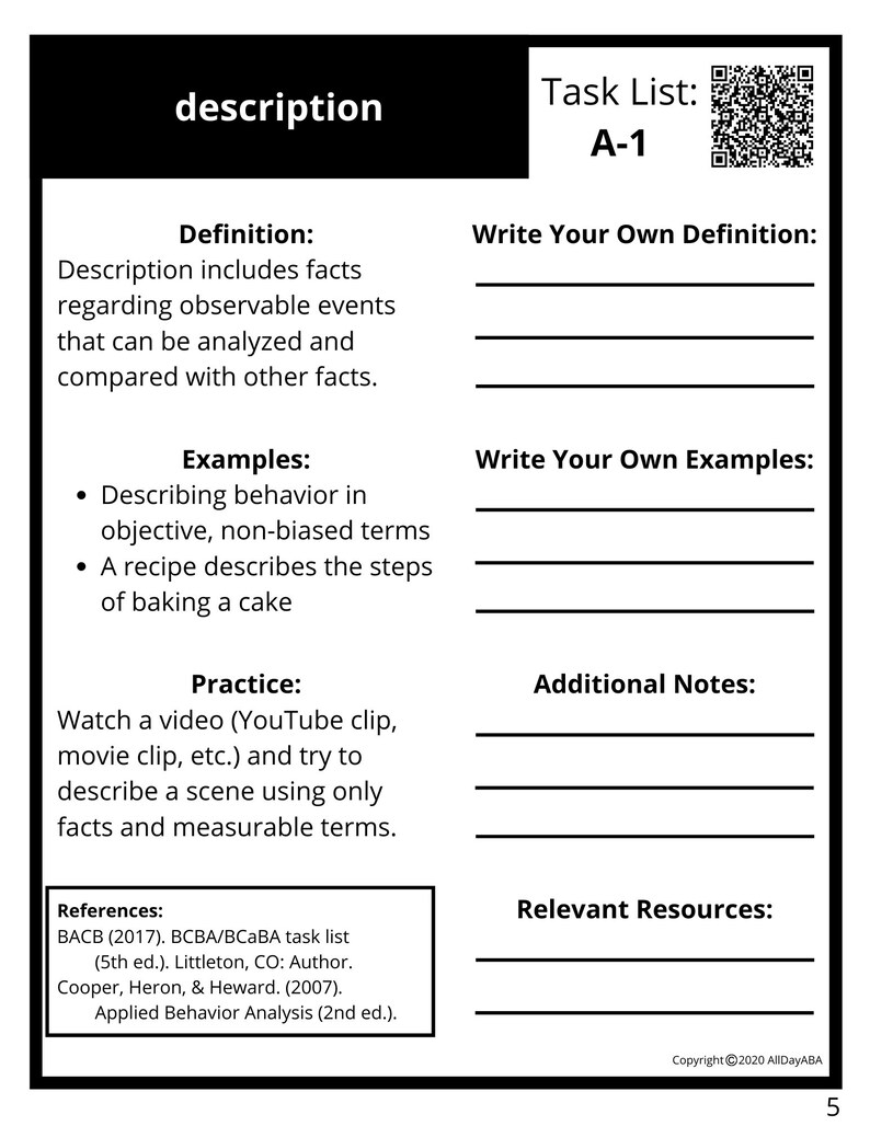 Section A Study Booklet 5th Edition Task List ABA Study Etsy