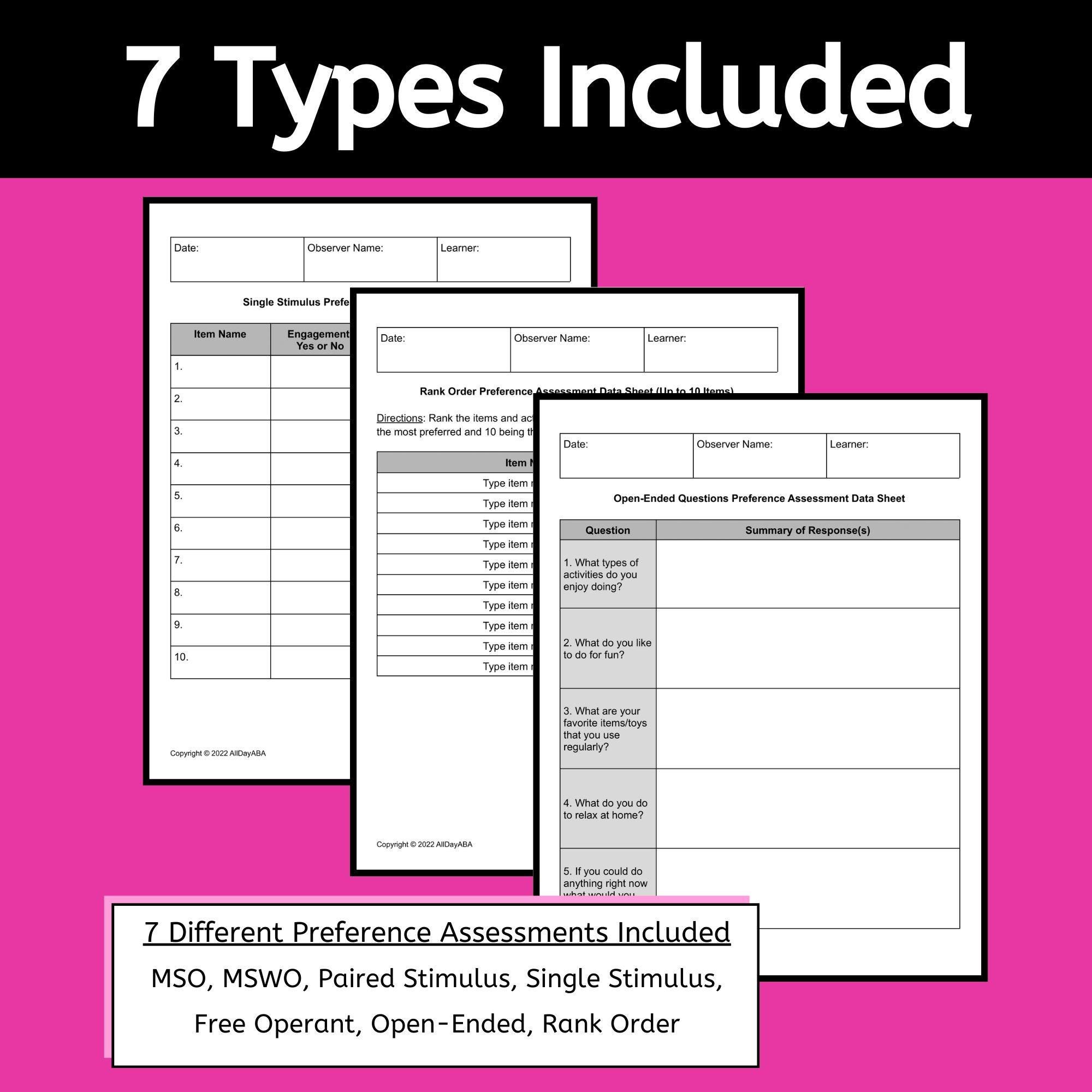 Preference Assessment Data Sheets Bundle With Editable Google Docs™ for ...