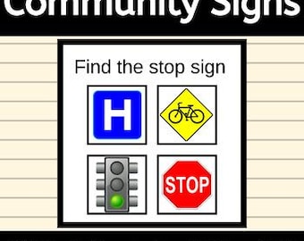 Community Signs Task Cards for Life Skills Safety in ABA and Speech Therapy