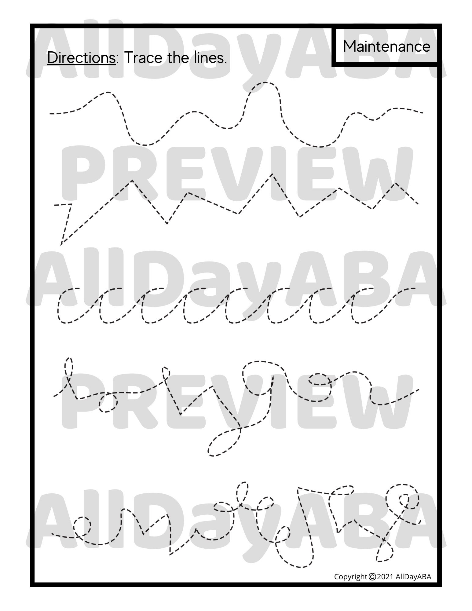 Line Tracing Practice Worksheets for Pencil Control Preschool, ABA, OT ...