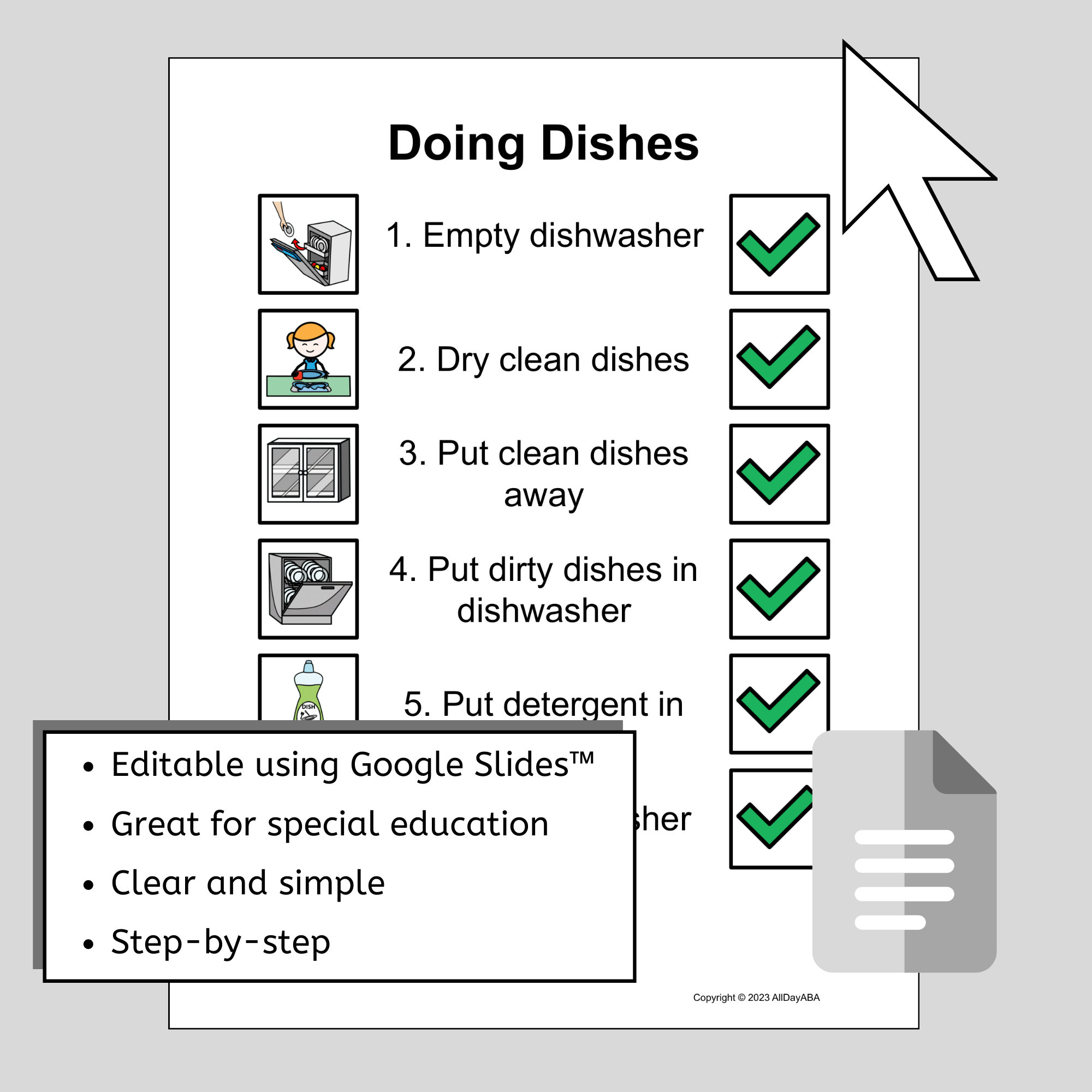 Doing Dishes Task Analysis EDITABLE Visuals Poster for Using A