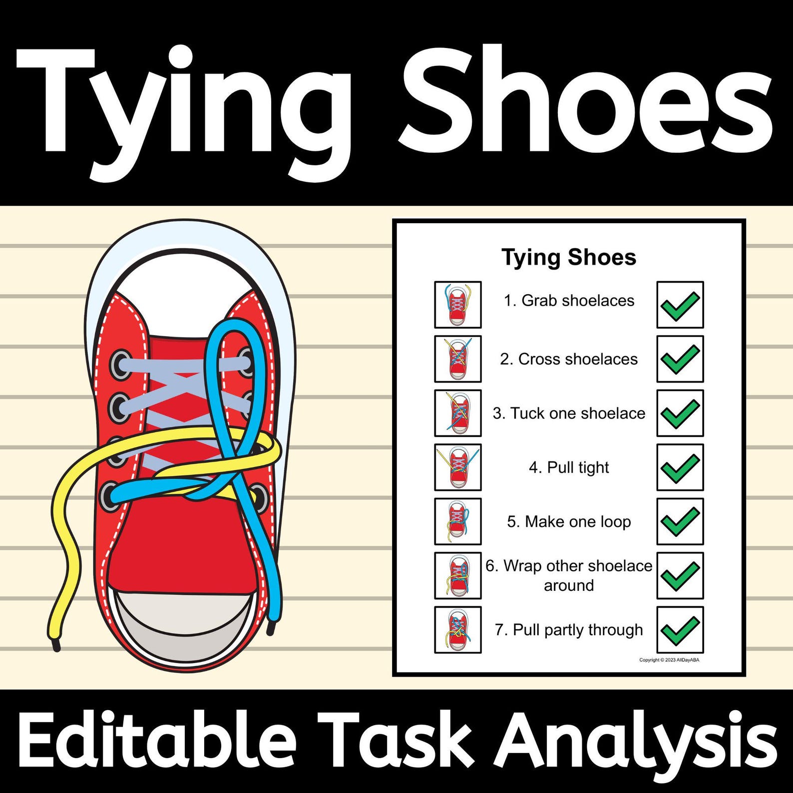 Tying Shoes Task Analysis Visuals Poster for How to Tie and Data Sheet ...