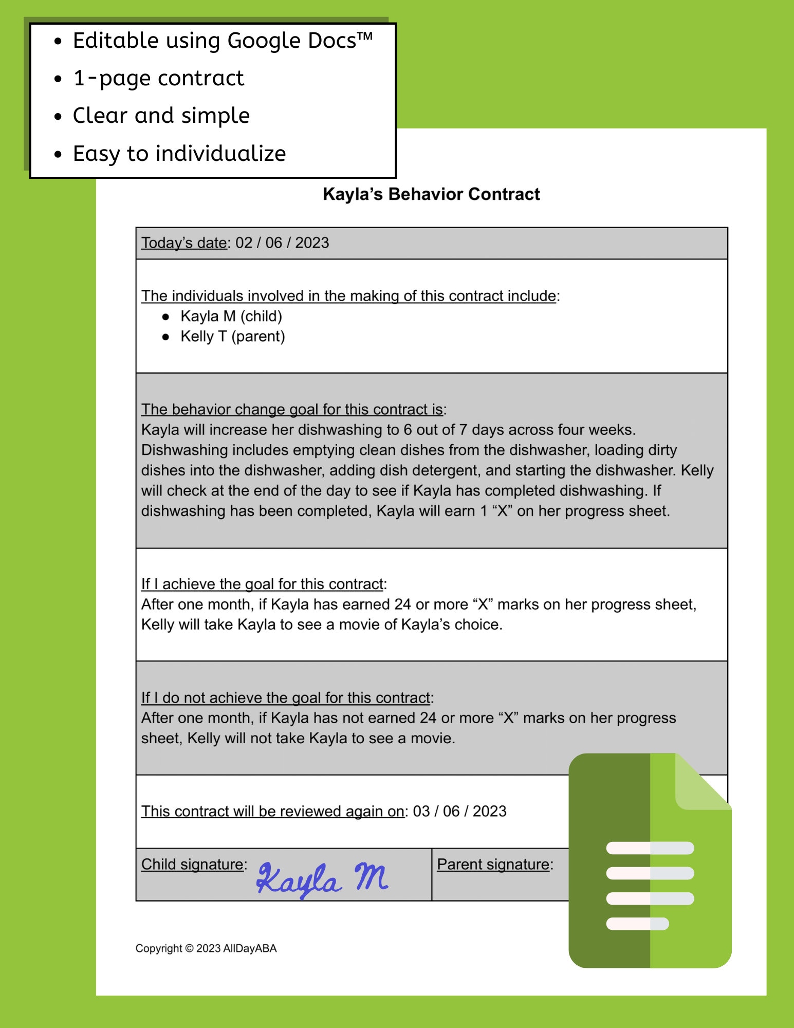 Editable Behavior Contract Google Doc™ for ABA Therapy and Classroom ...
