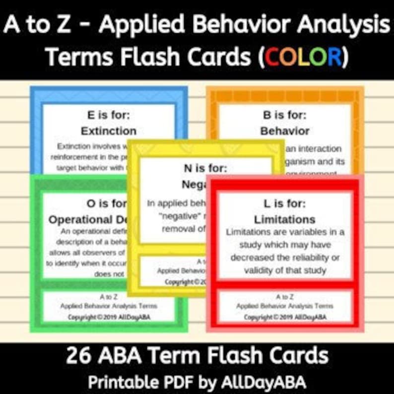 A to Z - ABA Terms - Applied Behavior Analysis Flash Cards - BCBA, RBT ...