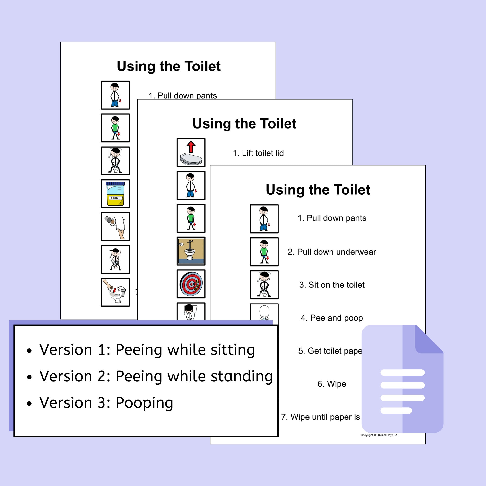 Potty Training Task Analysis Toilet Visuals and Data Sheet EDITABLE for