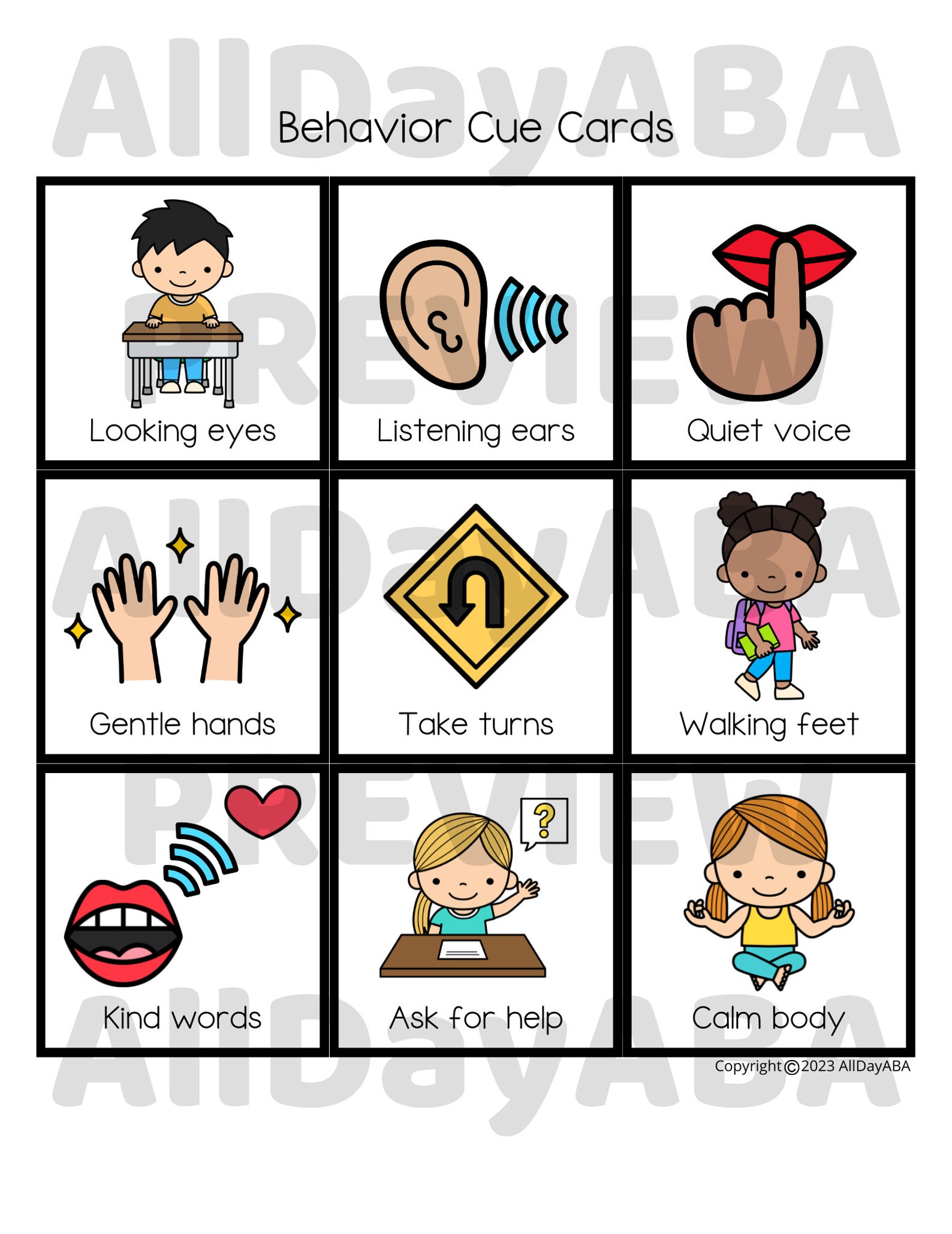 Behavior Cue Cards for Behavior Management of Autism in ABA Therapy and ...